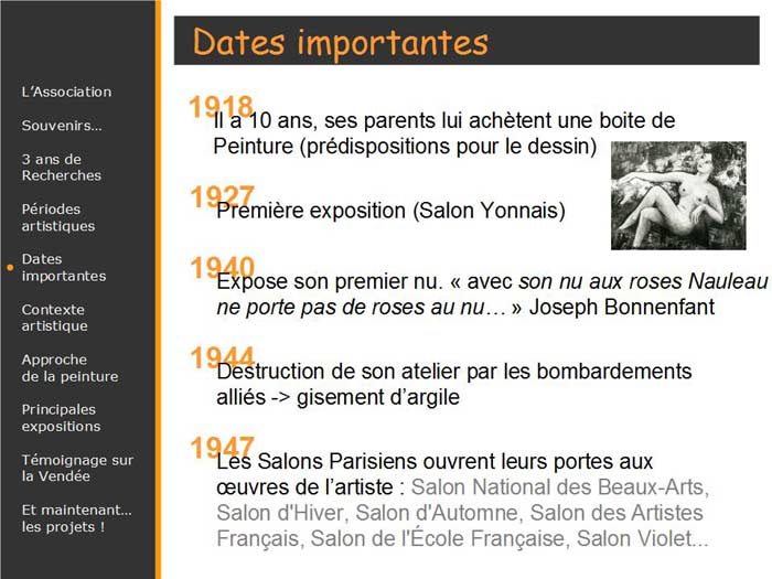 Dates importantes de la vie de l'artiste