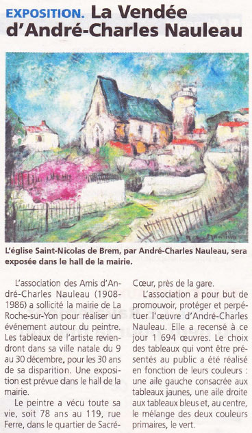 Article dans le journal du Pays Yonnais Nauleau expose dans sa ville natale